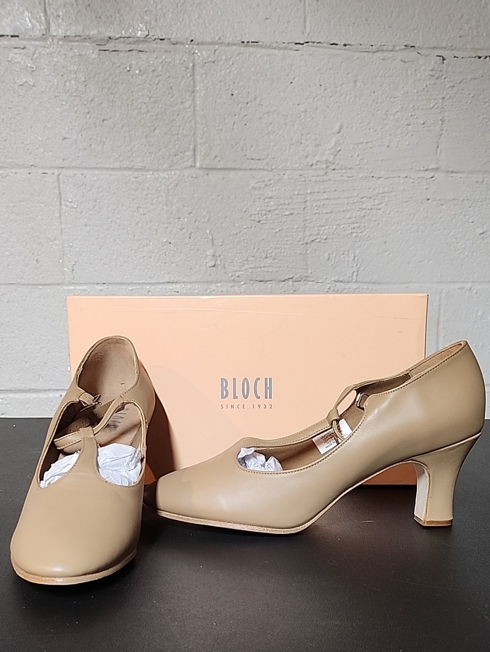 Bloch Beige/Tan Chord T Bar Strap Mid-Heels